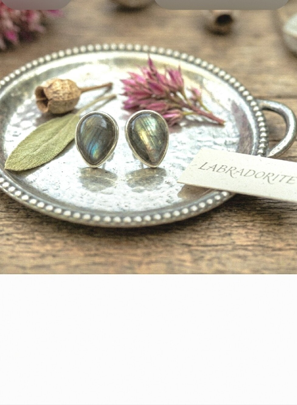 925 Sterling SiLver Labradorite Teardrop Stud Earrings